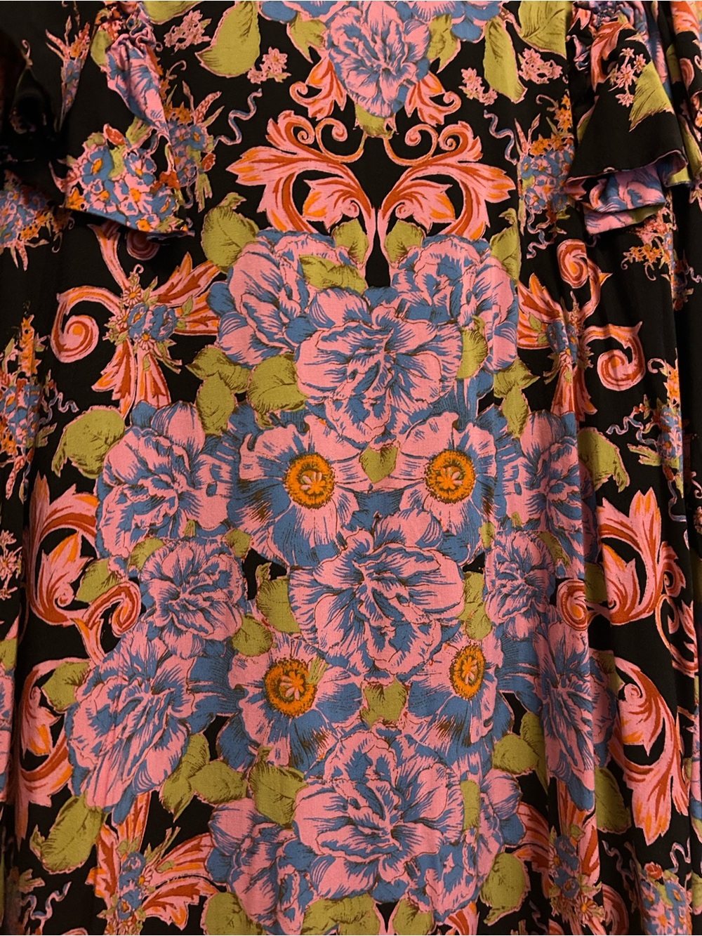 Free People Black Mini Dress with Pink and Green Floral Print - Picture 3 of 6